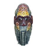 LR - Hand-Carved Wooden Decorative Mask Dot-Painted Tribal Style
