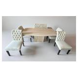 DR - Gorgeous Marble Pedestal Dining Table With 6 Tufted Chairs