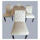 DR - Gorgeous Marble Pedestal Dining Table With 6 Tufted Chairs
