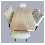 DR - Gorgeous Marble Pedestal Dining Table With 6 Tufted Chairs