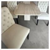 DR - Gorgeous Marble Pedestal Dining Table With 6 Tufted Chairs