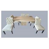 DR - Gorgeous Marble Pedestal Dining Table With 6 Tufted Chairs