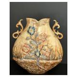 LR - Barbotine-Style Majolica Floral Ceramic Vase
