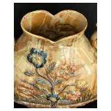LR - Barbotine-Style Majolica Floral Ceramic Vase