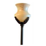 LR - Wrought Iron Torchiere Floor Lamp With Faux Marbled Shade- 70 in