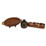 LR - Carved Wood Elephant Tray, Turtle Vase & Giraffe Tray Mixed Lot