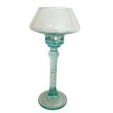 LR - Pair of Aqua Blue Glass Candle Holders
