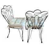LR - Pair of Floral Metal Chairs With Cushions