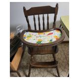 Wooden Child's High Chair With Tray