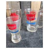 2 Vintage Schmidt Pitchers and 5 Glasses
