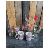 Lot of 9 Various styles of vintage coffee cups and glasses Budweiser, Schlitz and more