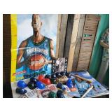 Kevin Garnett Life size Poster with Louiville Slugger Bats toy size, many small baseball hats, and more