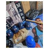 Kevin Garnett Life size Poster with Louiville Slugger Bats toy size, many small baseball hats, and more
