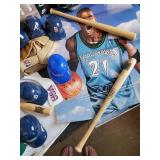 Kevin Garnett Life size Poster with Louiville Slugger Bats toy size, many small baseball hats, and more