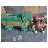 Vintage Watkins Cast Bank Draft horses pulling a wagon with key