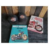 Harley Davidson Lot 2 Hats one Leather, 2 Coffee Table Books