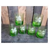 6 Vintage Green 4 leaf Clover cocktail Glasses no chips or cracks