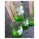 6 Vintage Green 4 leaf Clover cocktail Glasses no chips or cracks