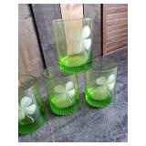6 Vintage Green 4 leaf Clover cocktail Glasses no chips or cracks