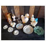 Lot of Vintage Kitchen Items, Goose Cookiejar, Small lanterns, small teacups and saucers and more