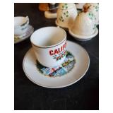 Lot of Vintage Kitchen Items, Goose Cookiejar, Small lanterns, small teacups and saucers and more
