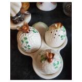 Lot of Vintage Kitchen Items, Goose Cookiejar, Small lanterns, small teacups and saucers and more