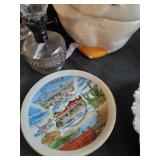 Lot of Vintage Kitchen Items, Goose Cookiejar, Small lanterns, small teacups and saucers and more