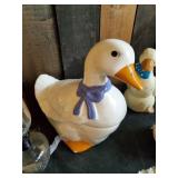 Lot of Vintage Kitchen Items, Goose Cookiejar, Small lanterns, small teacups and saucers and more