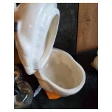 Lot of Vintage Kitchen Items, Goose Cookiejar, Small lanterns, small teacups and saucers and more