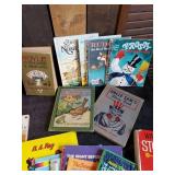 Lot of various Books, Charlie Brown, Circus Boy, Cliffy Bear, curious George and more