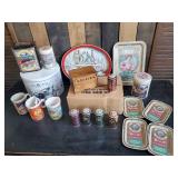 Vintage Lot of Watkins cups Salt and pepper, Tins and more