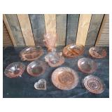 Large Lot of Depresion glass beautiful pink color with various styles