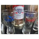 Super Large Lot of glasses and shot glasses Budweiser, Bud Light, Busch, Tote and more