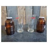 Vintage Beer Lot Schmidt Salt and Pepper and Hamms Glasses