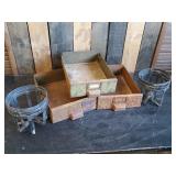 3 Vintage Metal Drawers and Metal Pot Holders
