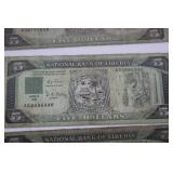National Bank of Liberia 5 Dollar Banknotes (Lot of 12)
