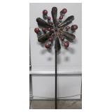 Metal Windmill Sculpture With Red Sphere Accents
