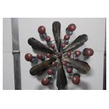 Metal Windmill Sculpture With Red Sphere Accents