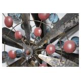Metal Windmill Sculpture With Red Sphere Accents