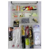 Mixed Fishing Tackle Box With Bobbers, Jigs, Lures & Hooks