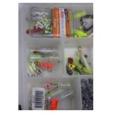 Mixed Fishing Tackle Box With Bobbers, Jigs, Lures & Hooks