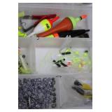 Mixed Fishing Tackle Box With Bobbers, Jigs, Lures & Hooks