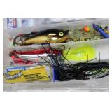 Mixed Fishing Tackle Box With Bobbers, Jigs, Lures & Hooks