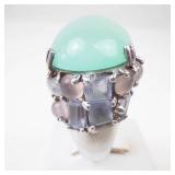 Large Sterling Silver Aqua Chalcedony & Multi Gemstone Ring Size 7.75