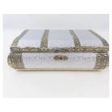 Ornate Silver Tone Trinket Box With Red Velvet Interior