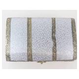 Ornate Silver Tone Trinket Box With Red Velvet Interior