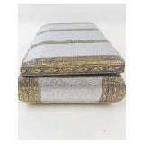 Ornate Silver Tone Trinket Box With Red Velvet Interior