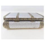 Ornate Silver Tone Trinket Box With Red Velvet Interior
