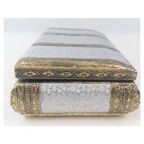 Ornate Silver Tone Trinket Box With Red Velvet Interior