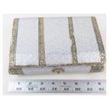 Ornate Silver Tone Trinket Box With Red Velvet Interior
